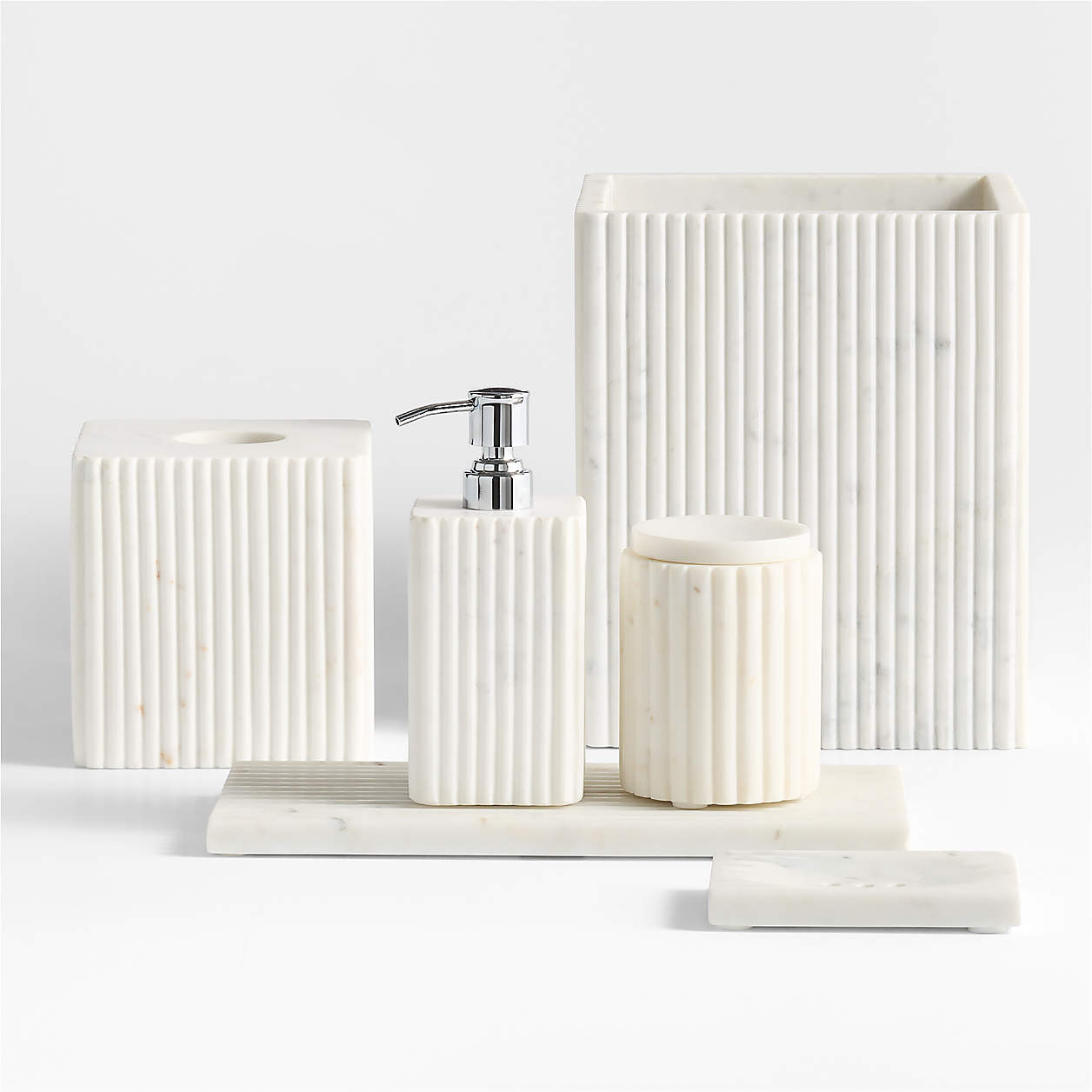 Carmen Fluted White Marble Tissue Box + Reviews | Crate & Barrel | Crate & Barrel