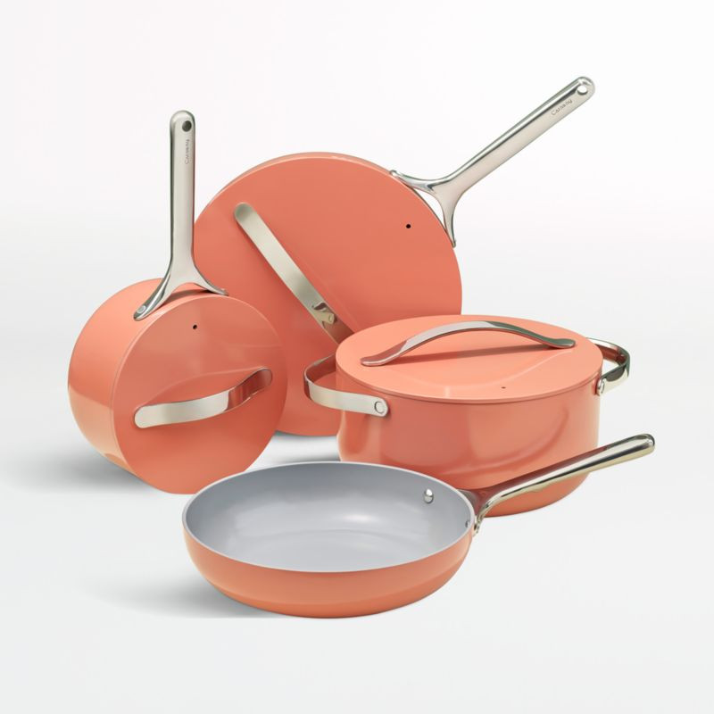 Caraway Home 7-Piece Perracotta Orange Non-Stick Ceramic Cookware Set + Reviews | Crate & Barrel | Crate & Barrel