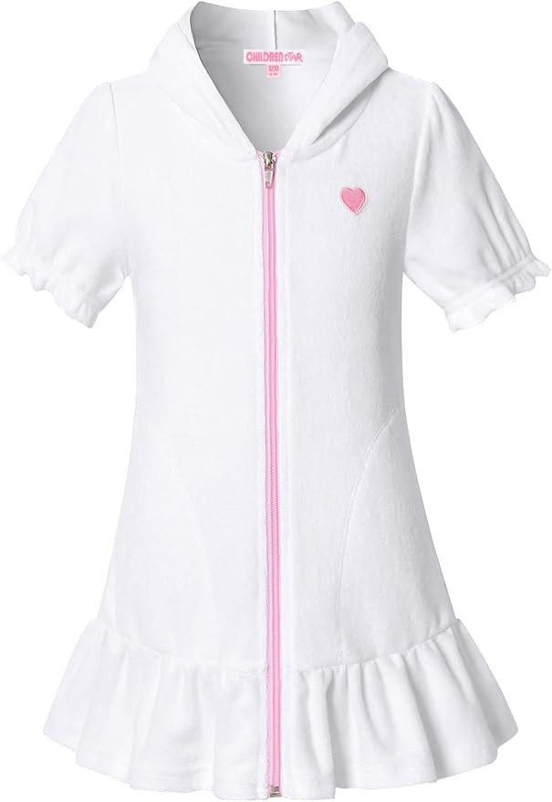 CHILDRENSTAR Girls Swim Coverups Terry Swimsuit Cover-Up Hooded Zip-Up Beach Robe | Amazon (US)