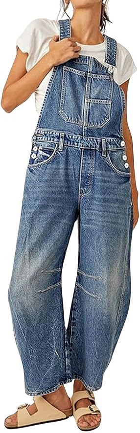 loveimgs Women Y2k Baggy Barrel Jeans Overalls Wide Leg Denim Pants Bib Overalls Jumpsuit Boyfrie... | Amazon (US)