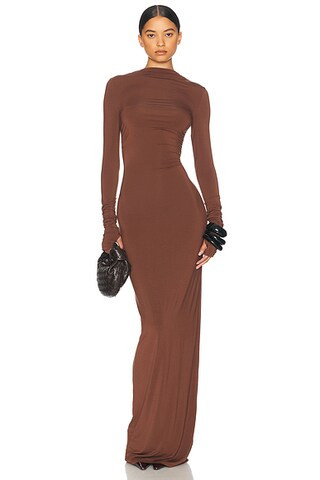 Helsa Jersey Backless Maxi Dress in Chocolate Au Lait | FWRD | FWRD 