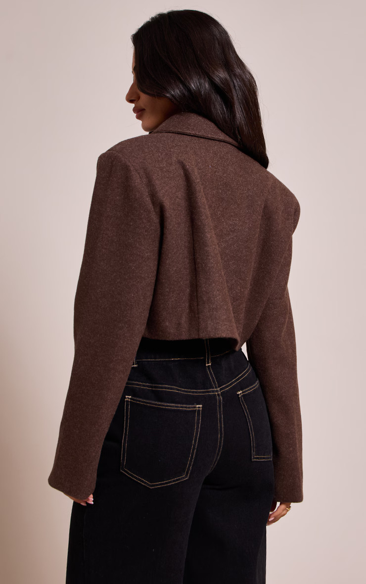 Petite Brown Pocket Cropped Wool Look Blazer | Petite | PrettyLittleThing US