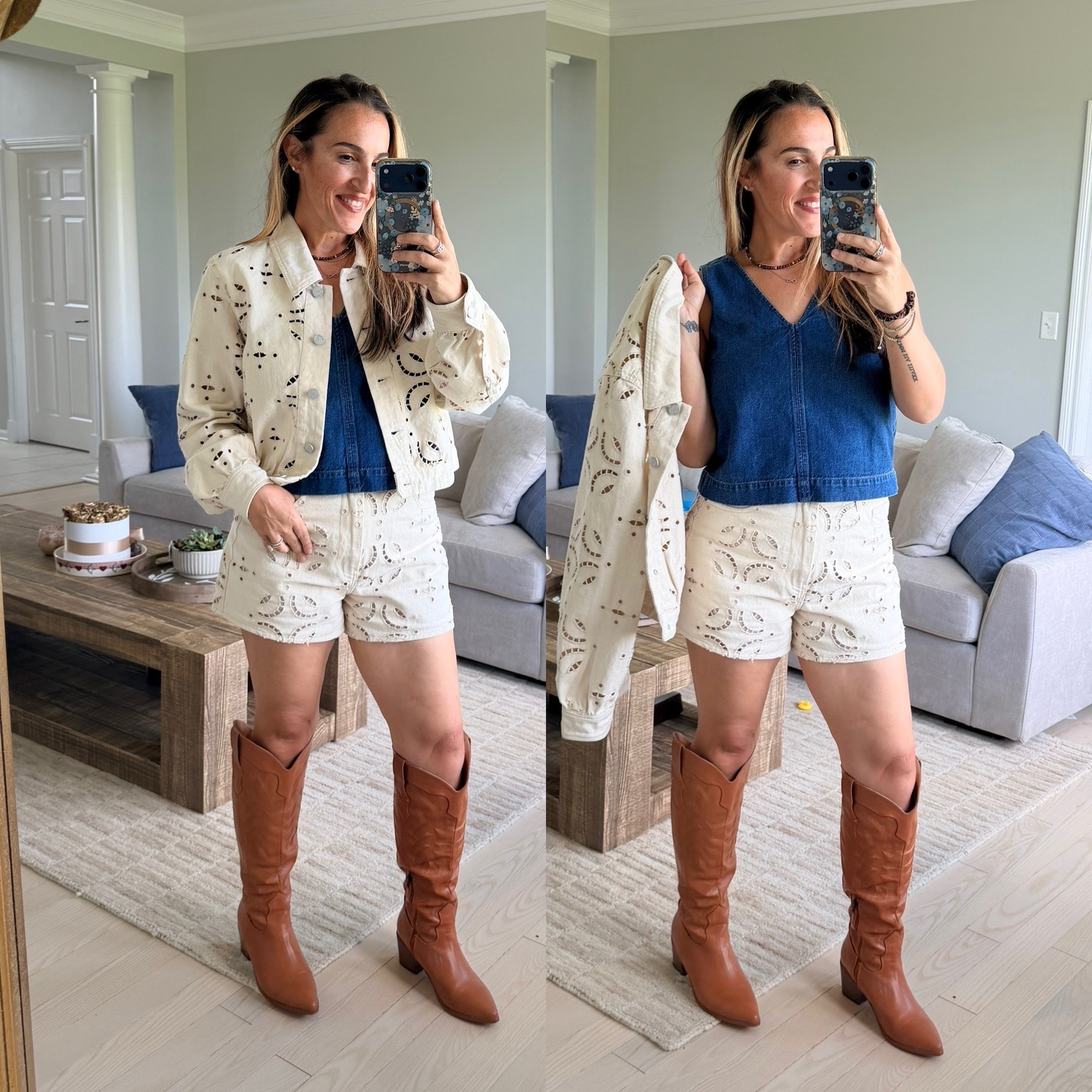 Morgan Wallen Concert Outfit! 
There’s no stretch so I would size up if in between! I’m in a medium jacket and denim top and a size 29 shorts.

#LTKootd #LTKmomlife #LTKOver40
