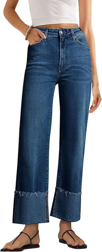 KUNMI Women's Wide Leg Jeans High Waisted Straight Leg Stretchy Denim Pants with Pockets | Amazon (US)