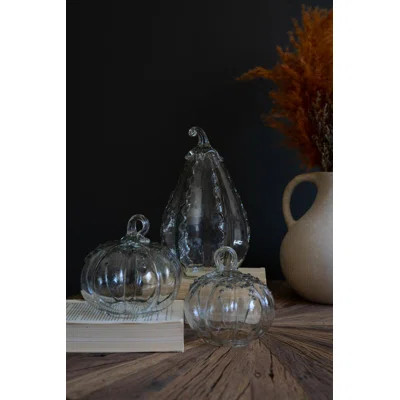 The Holiday Aisle® Set Of 3 Modern Decorative Glass Pumpkins In Clear | Wayfair North America