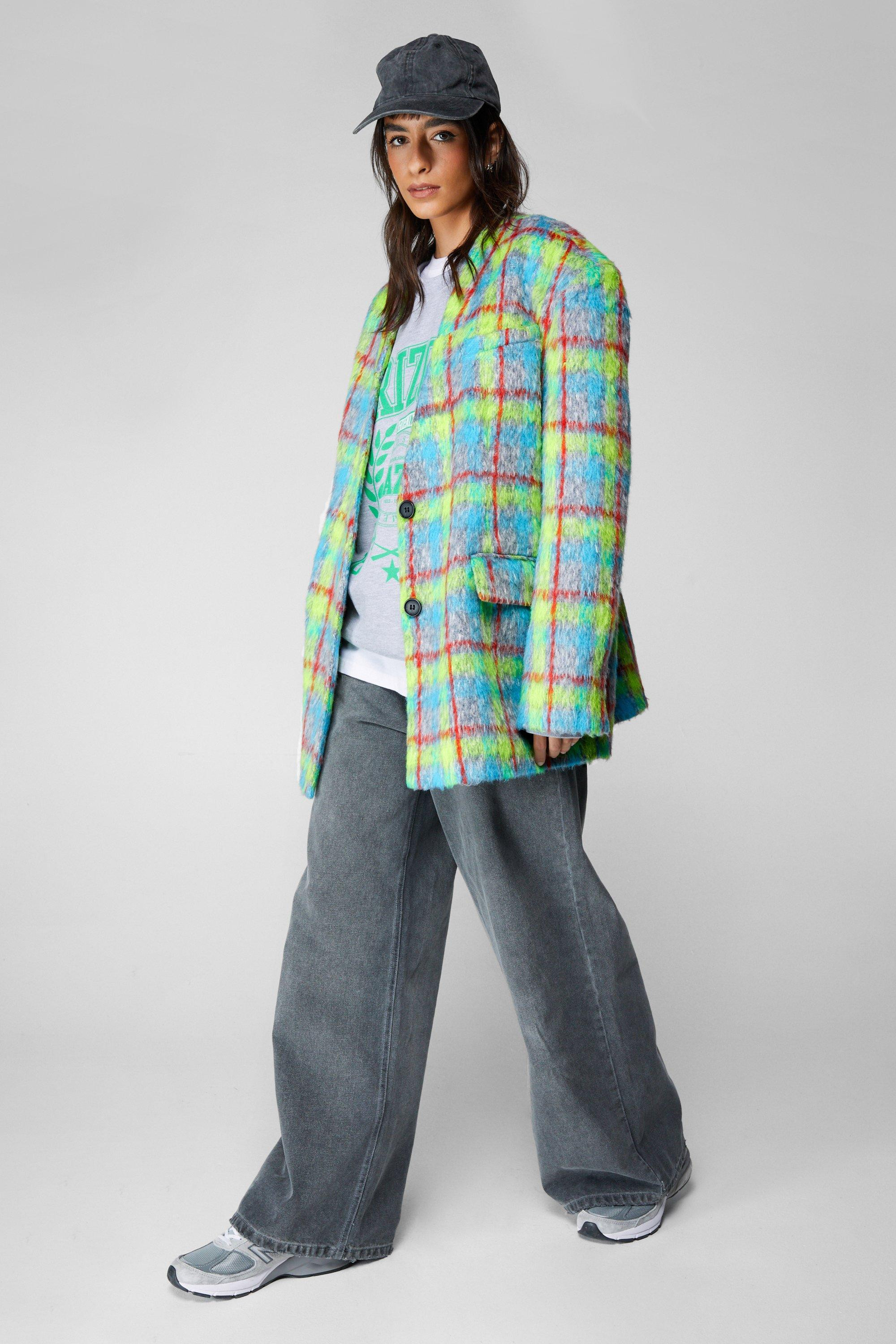 Premium Neon Plaid Tailored Blazer Coat | Nasty Gal US