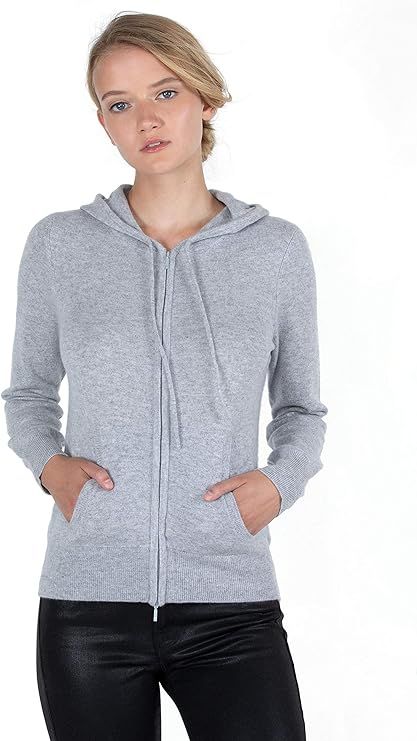 JENNIE LIU Women's 100% Pure Cashmere Long Sleeve Zip Hoodie Cardigan Sweater | Amazon (US)