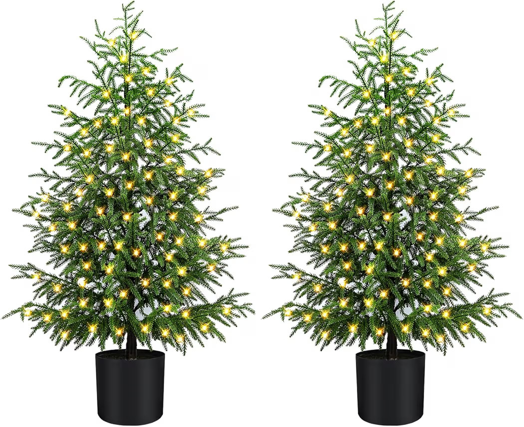 4FT Pre-Lit Artificial Norfolk Pine Christmas Tree – Realistic Potted Tree with 100 LED Lights ... | Amazon (US)