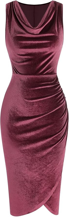 ZAFUL Womens Sleeveless Velvet Cocktail Dresses Cowl Neck Party Midi Wedding Guest Dress Ruched S... | Amazon (US)