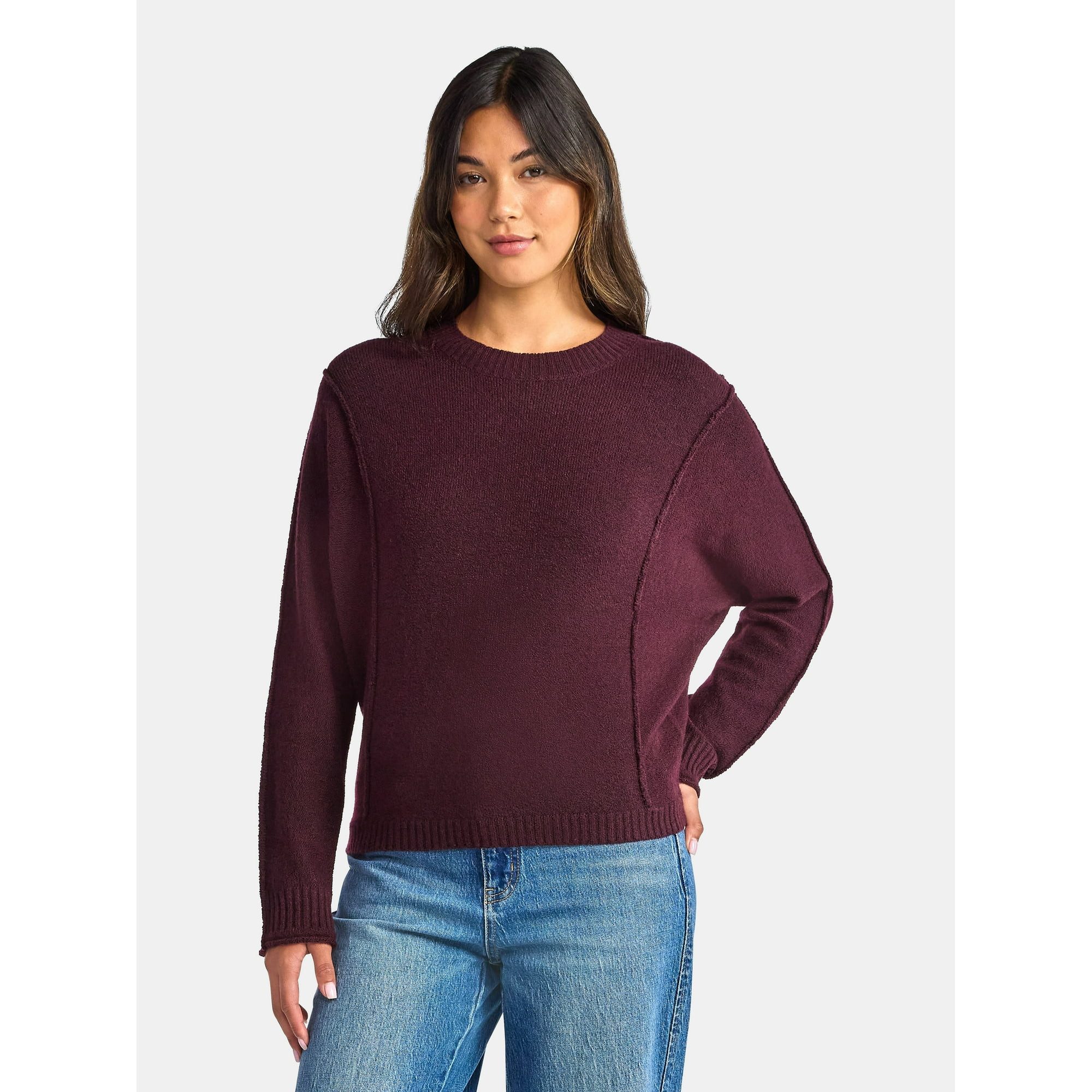 Time and Tru Women's Reverse Linking Pullover Sweater with Long Sleeves, Midweight, Sizes XS-XXXL... | Walmart (US)