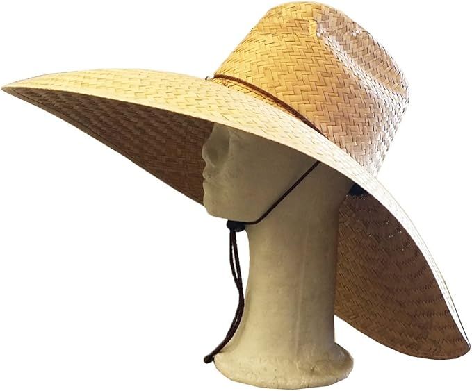 BIG SIZE STRAW HAT WITH CHIN STRING FORFARMING FISHING BEACH WIDE BRIM 7.5" | Amazon (US)