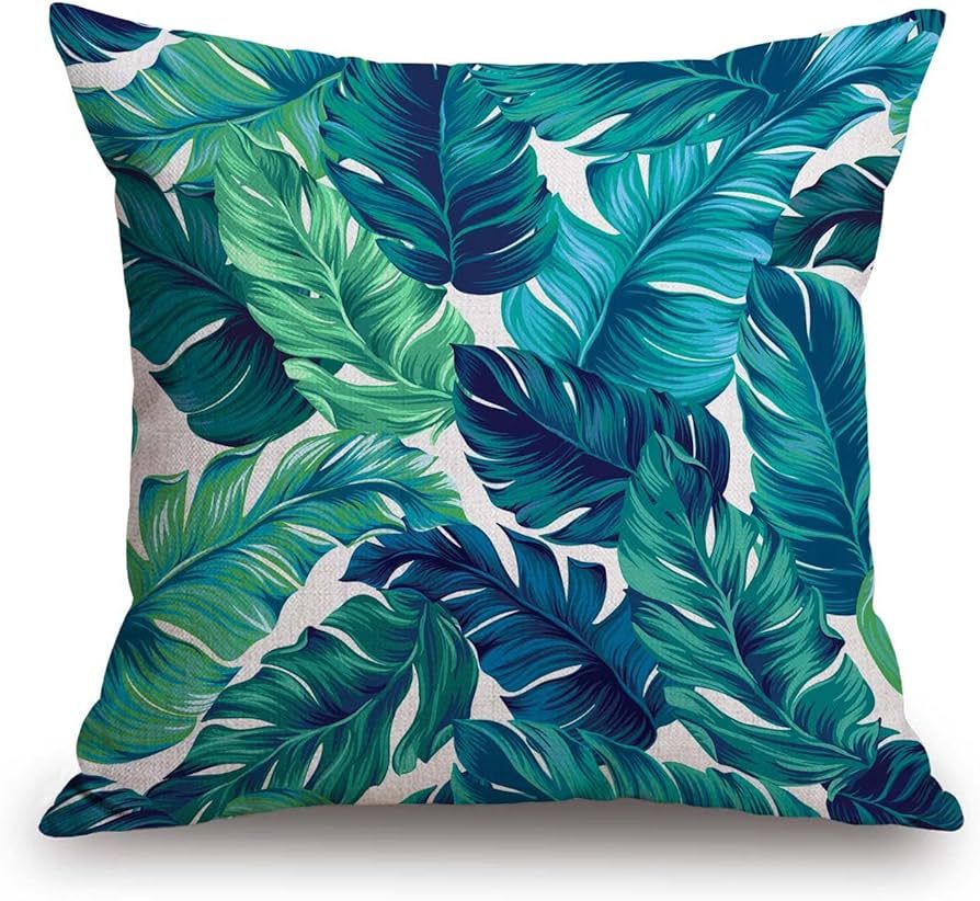 TSSOHU Farmhouse Pillow Cover 18x18, Tropical Pillow Cover, Tropical Palm Leaves Hawaii Jungle De... | Amazon (US)