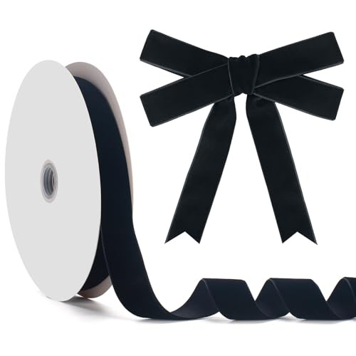 GHGMAO Black Velvet Ribbon, Vintage Black Velvet Ribbon 1 Inch x 25 Yards, Velvet Christmas Ribbons for Gift Wrapping, Christmas Tree Ornaments, Flower Bouquet, Wreath Decorations, Bow Making | Amazon (US)