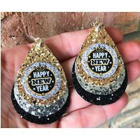 Happy New Year Glitter Triple Stacked Faux Earrings | Etsy (US)