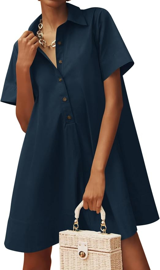 Wenrine Womens Oversized Shirt Button Mini Dress Short Sleeve Dresses | Amazon (US)