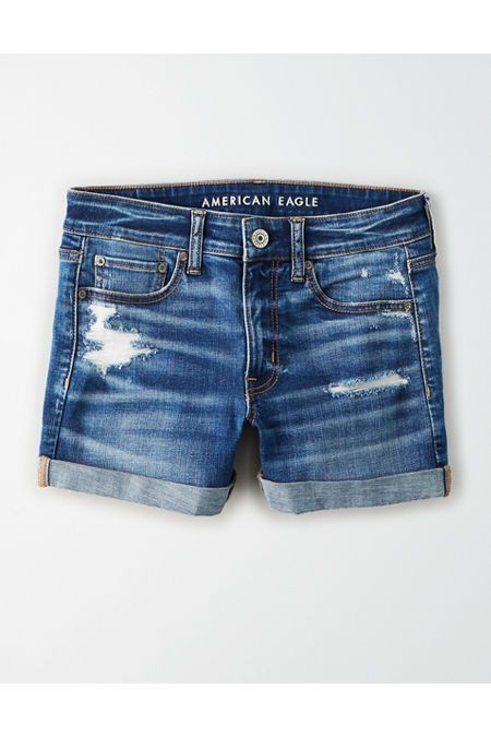 AE Denim Midi Short Women's Destroyed Bright 16 | American Eagle Outfitters (US & CA)
