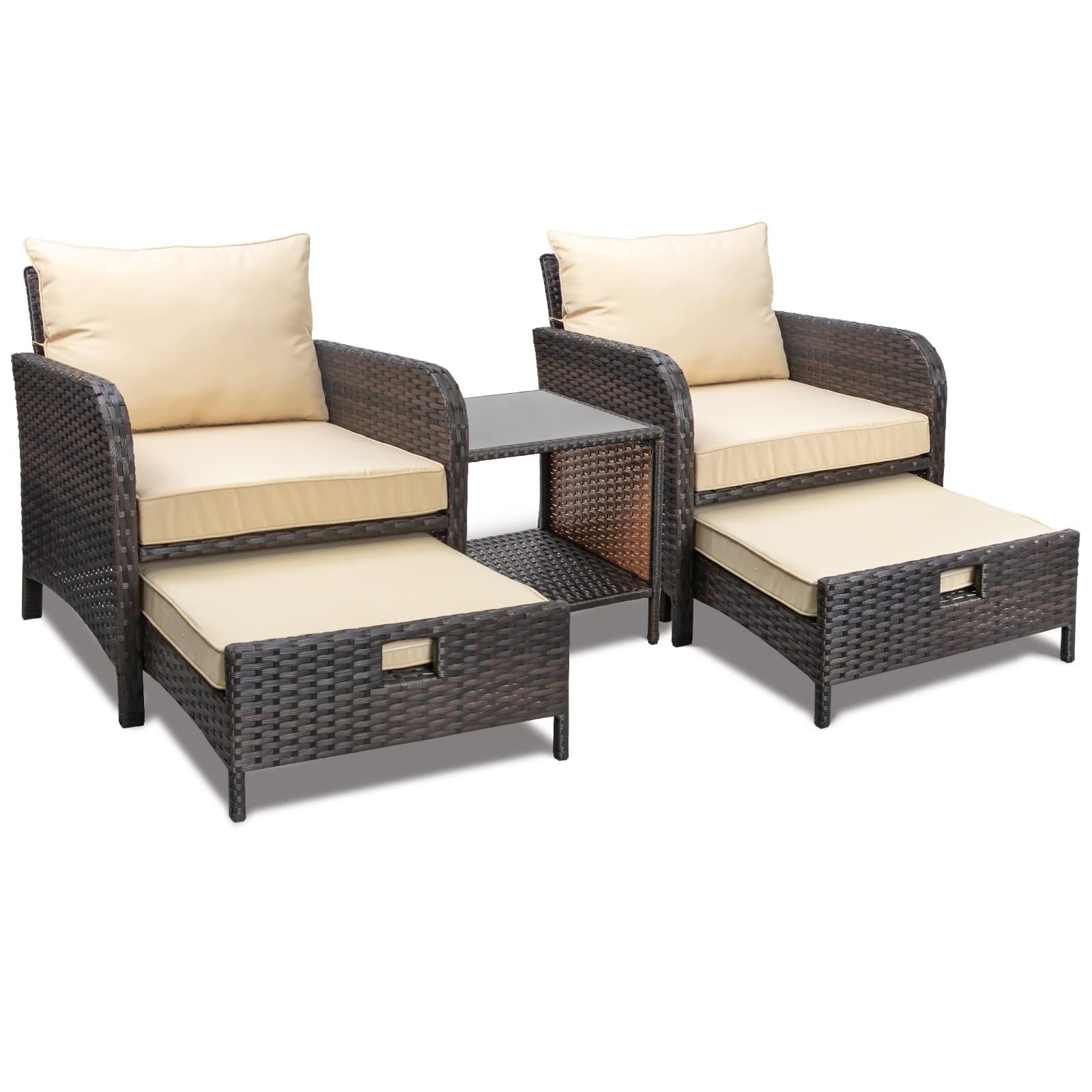 LEVELEVE Balcony Furniture 5 Piece Patio Conversation Set, PE Wicker Rattan Outdoor Lounge Chairs wi | Amazon (US)