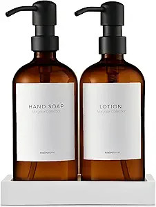 MaisoNovo Soap Dispenser 3-Piece Set | 16.9oz Amber Bottles with Black Stainless Steel Pumps | Amazon (US)