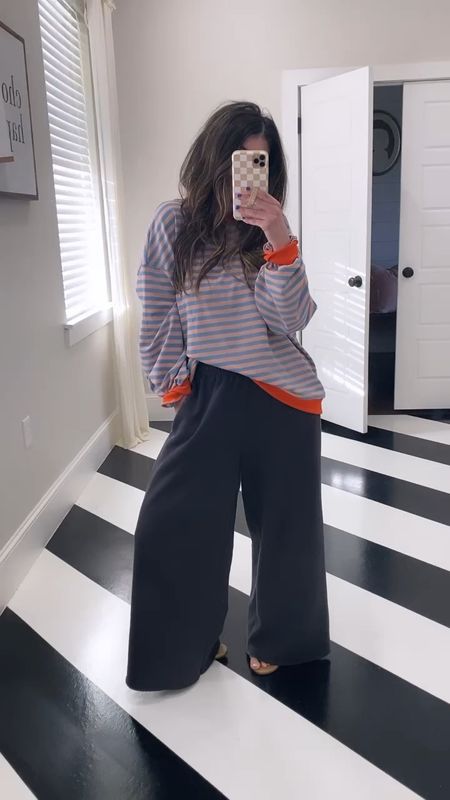 Easy effortless spring outfit or travel outfit 
Similar Free people Stripe top - sized up two sizes (wearing large) 
Sweatpants - sized down to xs 

#LTKSeasonal #LTKstyletip #LTKfindsunder50
