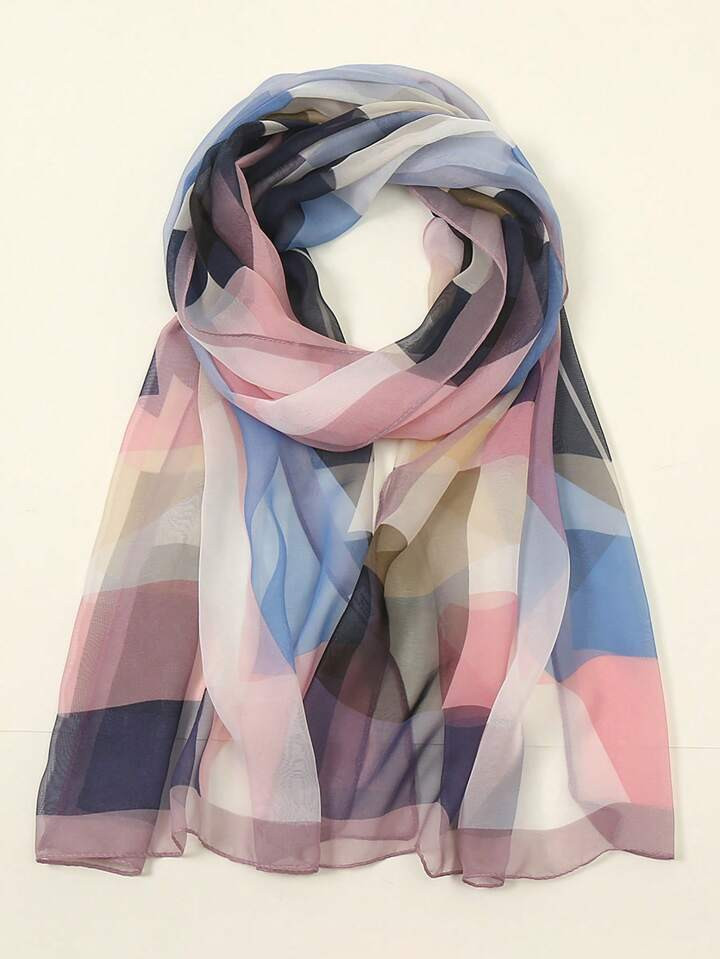 1pc Thin Geometric Sun Protection Scarf, Women's Daily Silk Scarf | SHEIN