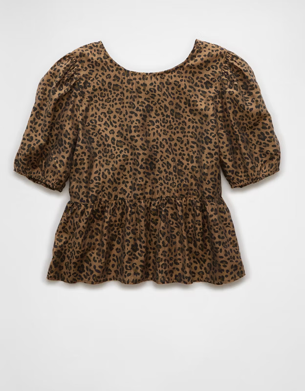 AE Puff-Sleeve Tie-Front Top | American Eagle Outfitters (US & CA)