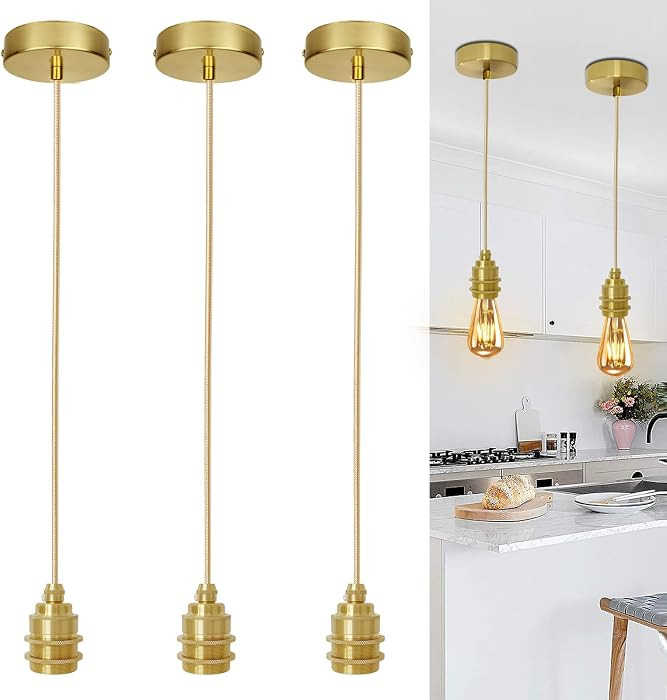 3pack Gold Pendant Light Kit, Hanging Lamps Cord 3.94ft Adjustable, Mini Pendant Lamp Fixture E26... | Amazon (US)