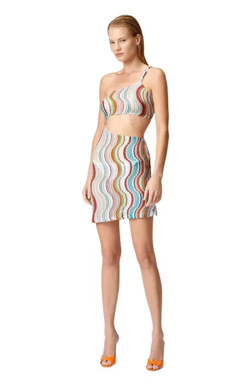 Missoni Short One-shoulder Cover-up Dress With Lamé Wave Motif in Multicoloured at Nordstrom, Size 38 It | Nordstrom