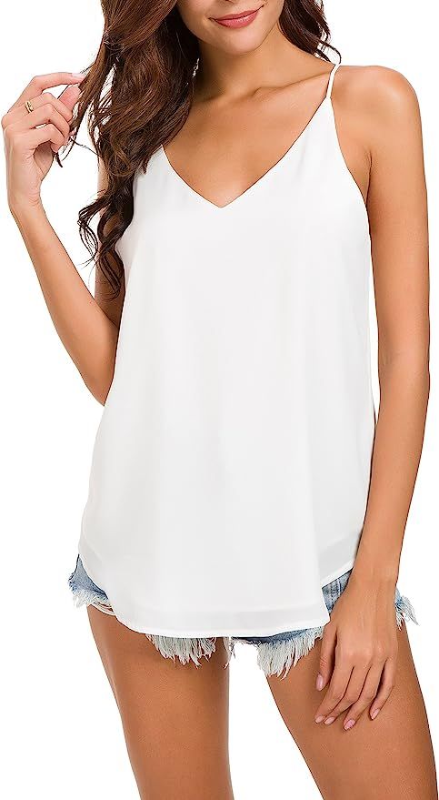 Women's V-Neck Chiffon Spaghetti Strap Cami Top | Amazon (US)