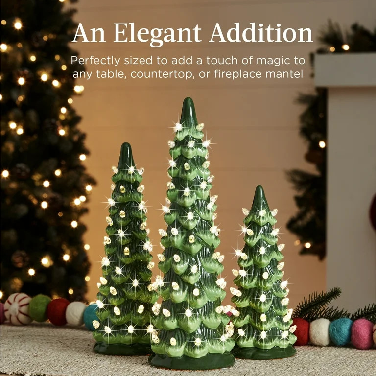 Best Choice Products Set of 3 Pre-Lit Hand-Painted Ceramic Tabletop Christmas Trees w/ Warm White... | Walmart (US)