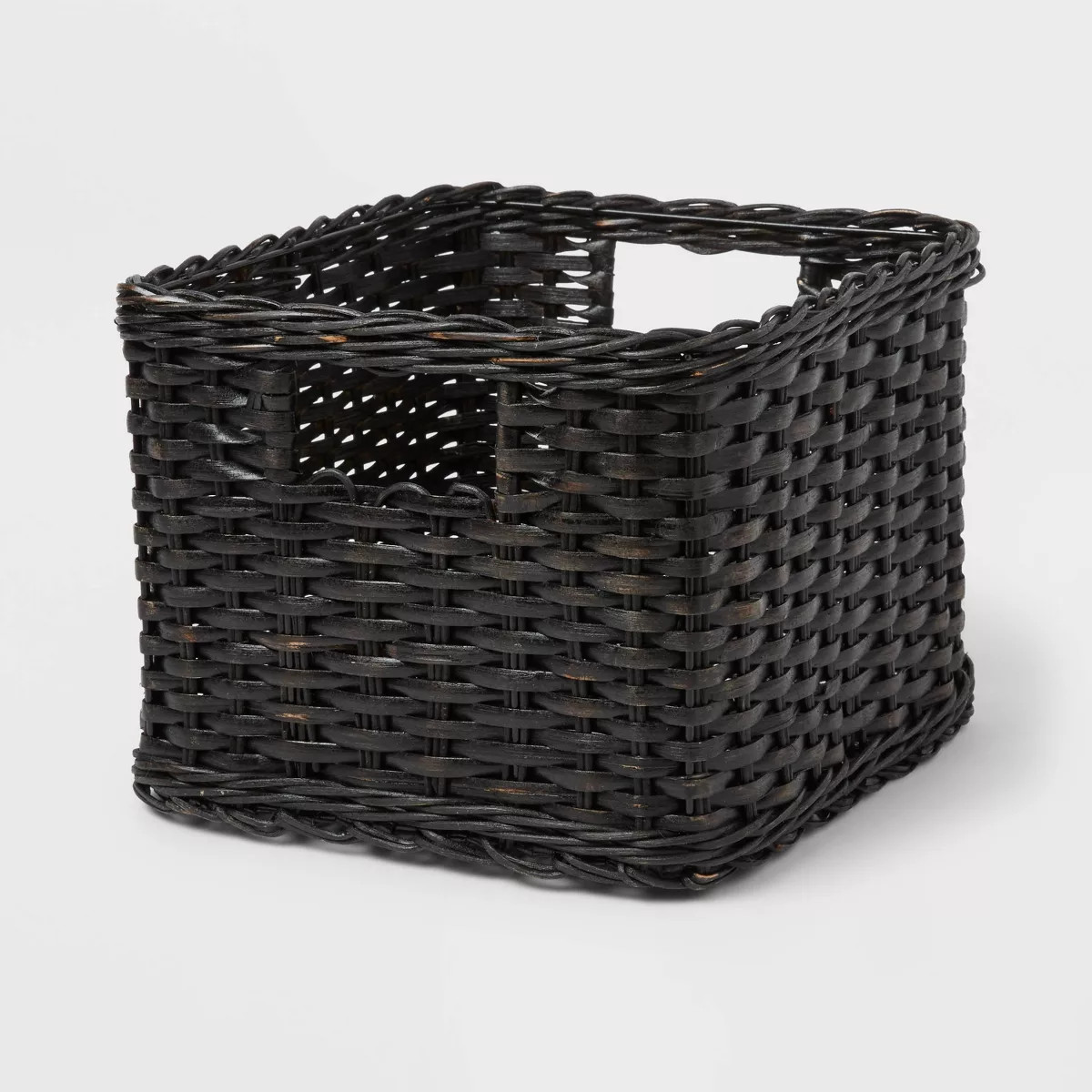 S Washed Woven Rattan Crate Black - Brightroom™: Rectangle Decorative Basket, 8" H x 11.25" W x... | Target