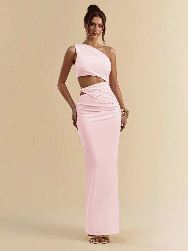 SHEIN BAE White Asymmetric Ruched Bodycon High Slit Dress, Beach Holiday White Dress, Bohemian Dr... | SHEIN