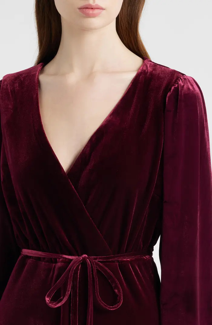 Halogen® Wrap Front Long Sleeve Velvet Maxi Dress | Nordstrom | Nordstrom
