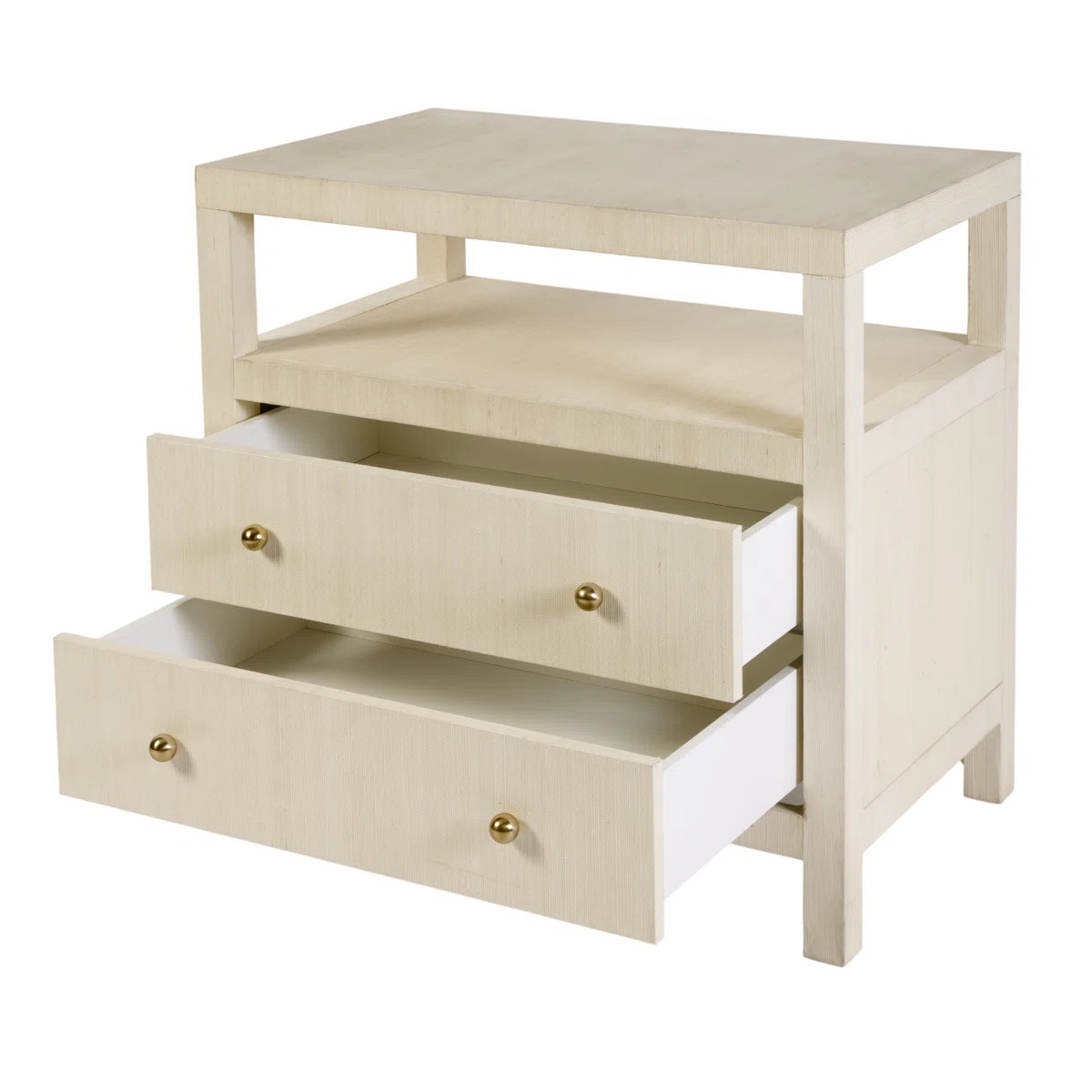 Celine 28 In. W Raffia 2 Drawer Nightstand With Shelf, Beige | Wayfair North America