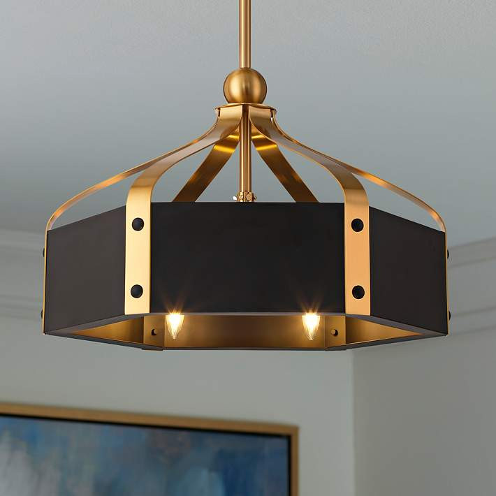 26" Savoy House Sheffield Black and Brass LED Fandelier with Remote - #6557F | Lamps Plus | Lamps Plus