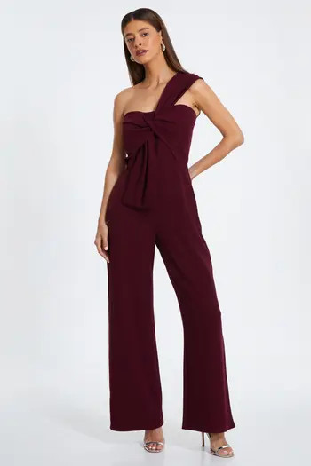 QUIZ One Shoulder Scuba Crepe Knot Front Jumpsuit | Nordstrom | Nordstrom