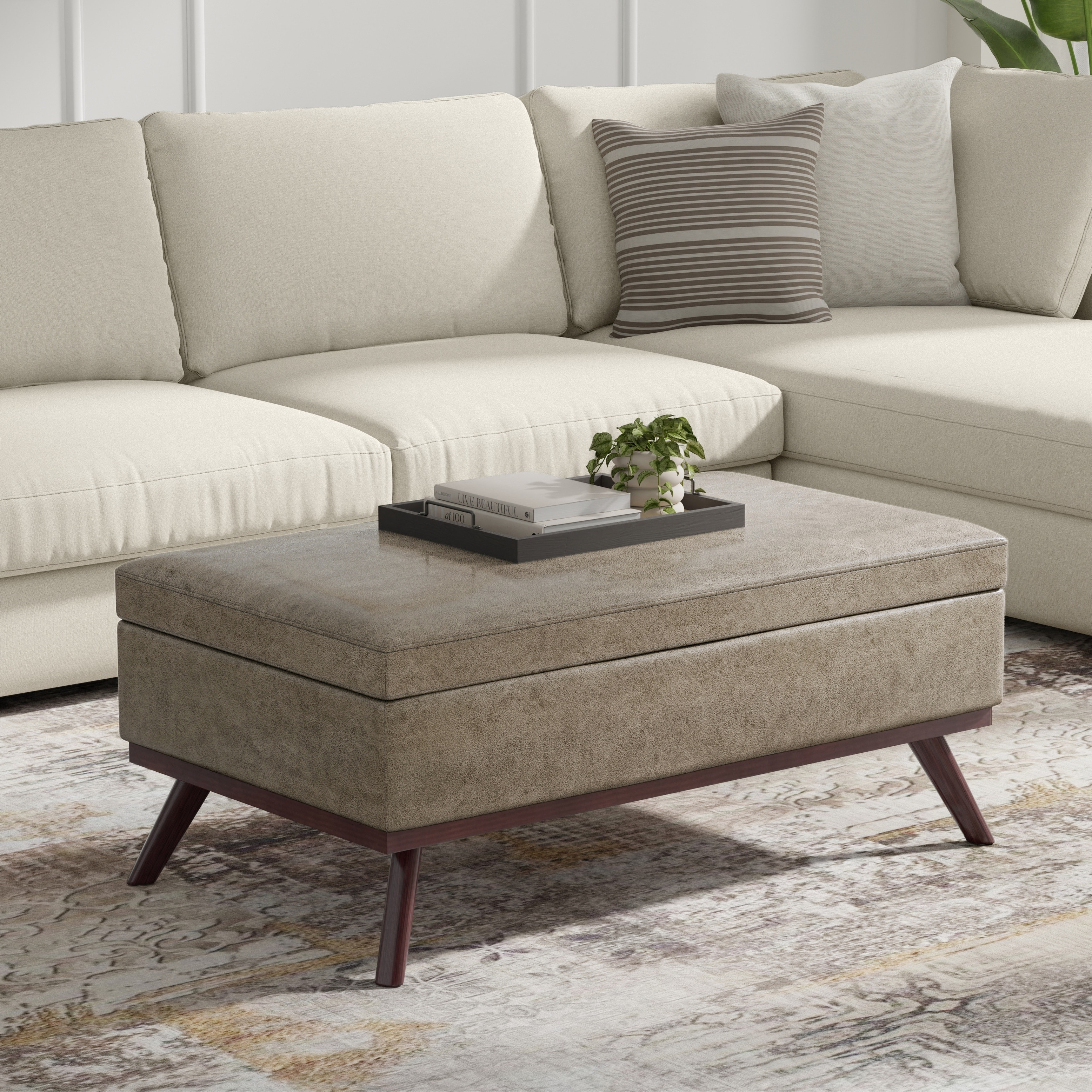 WYNDENHALL Ethan 42 inch Wide Mid Century Modern Rectangle Table Ottoman - Distressed Smoky Grey ... | Overstock