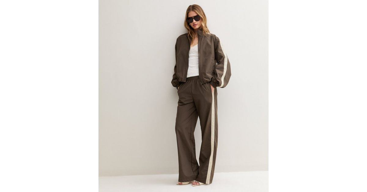 Women's Brown and Cream Stripe High Neck Zip Up Jacket New Look | New Look (UK)