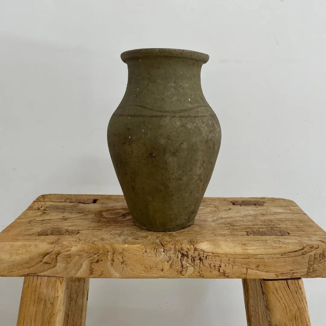 Vintage Turkish Olive Jar in Green - 8.5" Tall Terracotta Vase - Vintage Mediterranean Jar - Rust... | Etsy (US)