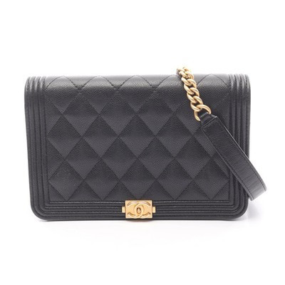 CHANEL Boy Chanel Matelassé Chain Wallet Caviar Skin Black Gold Hardware #RC1160 | eBay UK