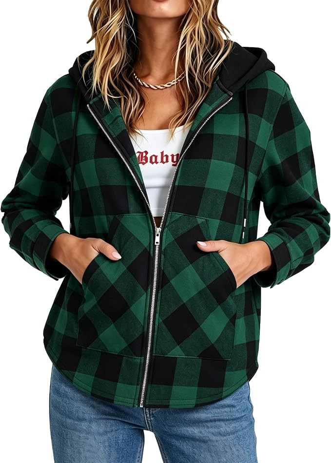 Lepunuo Women's Plaid Jackets Full-Zip Long Sleeve Shirts Jacket Casual Warm Coat Trendy Fall Out... | Amazon (US)