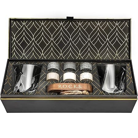 Whiskey Chilling Stones Gift Set - 6 Handcrafted Premium Granite Round Sipping Rocks - 2 Crystal ... | Amazon (US)