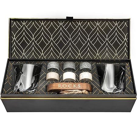 Whiskey Chilling Stones Gift Set - 6 Handcrafted Premium Granite Round Sipping Rocks - 2 Crystal ... | Amazon (US)