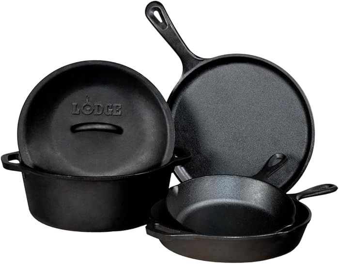 Lodge Cast Iron Set - Pre-Seasoned Kitchen Set - Skillets, Griddle & Dutch Oven Included - PFAS-F... | Amazon (US)