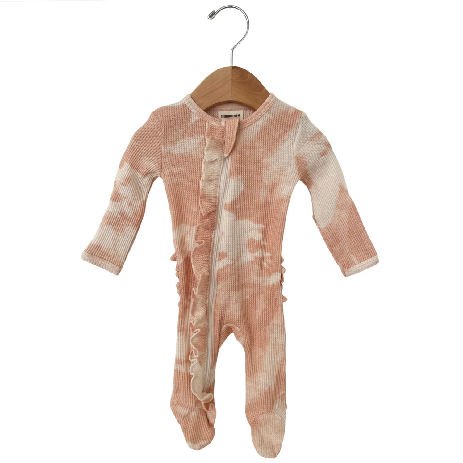 Organic Waffle Ruffle Zip Footie, Pink Lemonade Tie Dye | SpearmintLOVE