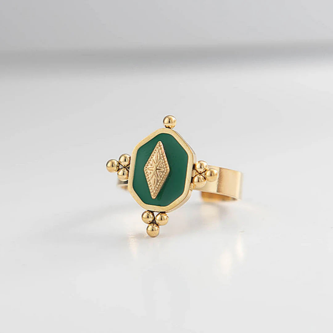 Vintage Green Enamel Gold Plated Ring Minimalist Jewelry Dainty Ring Non Tarnish Jewelry Bohemian... | Etsy (US)