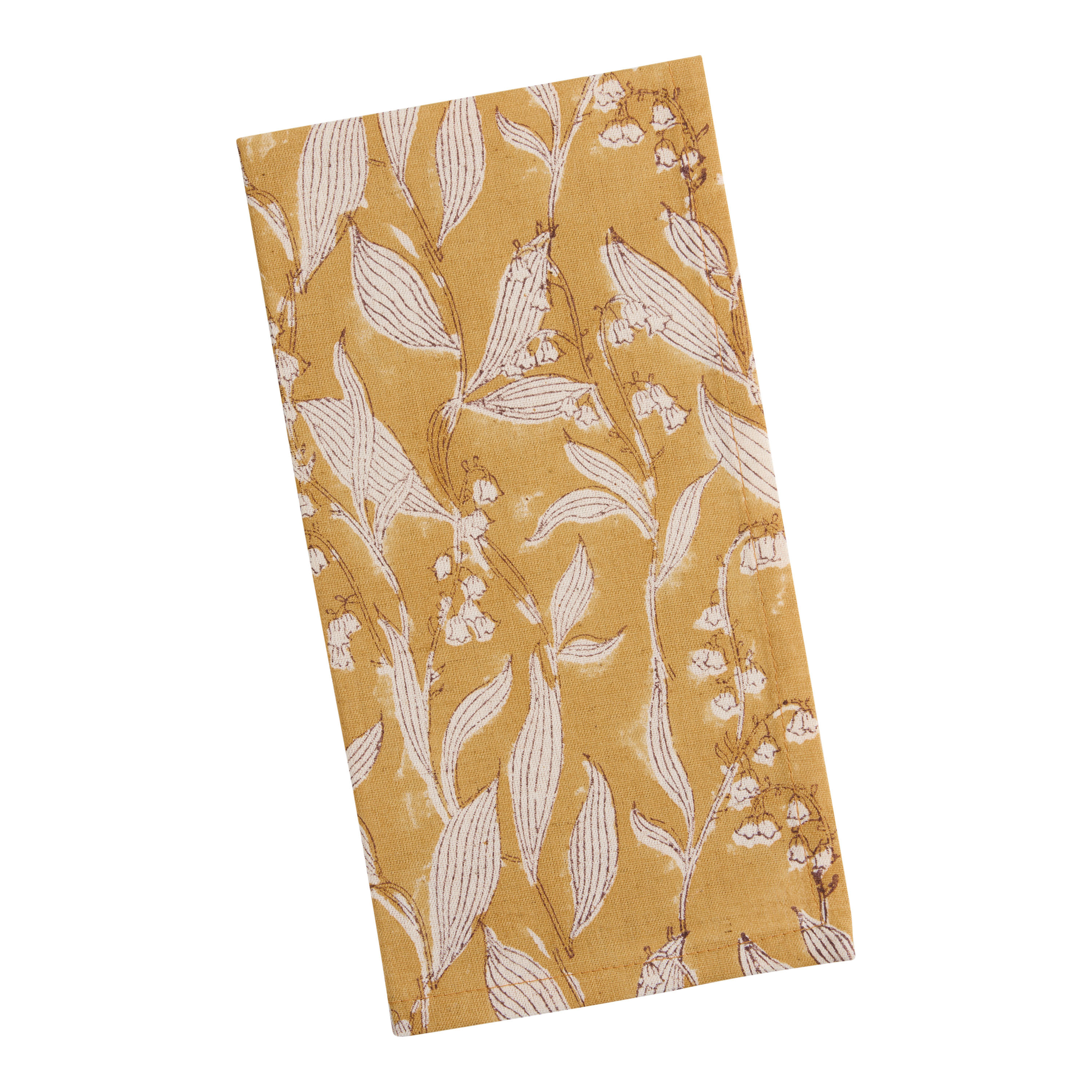 Mustard and Brown Bell Floral Block Print Napkin Set of 4 | World Market