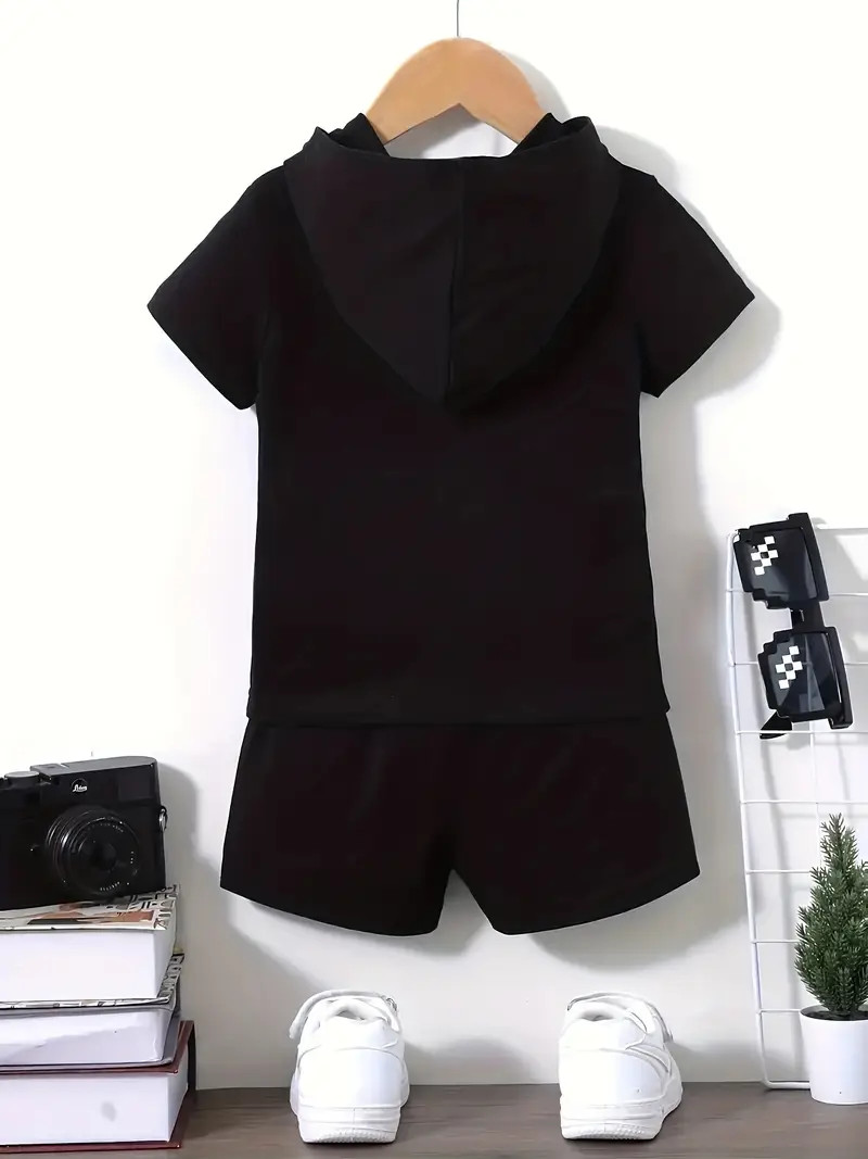 Chic & Comfy Toddler Boy's Summer Set: 2pc Solid Color Hoodie Tee & Stretch Shorts - Durable, Eas... | Temu Affiliate Program