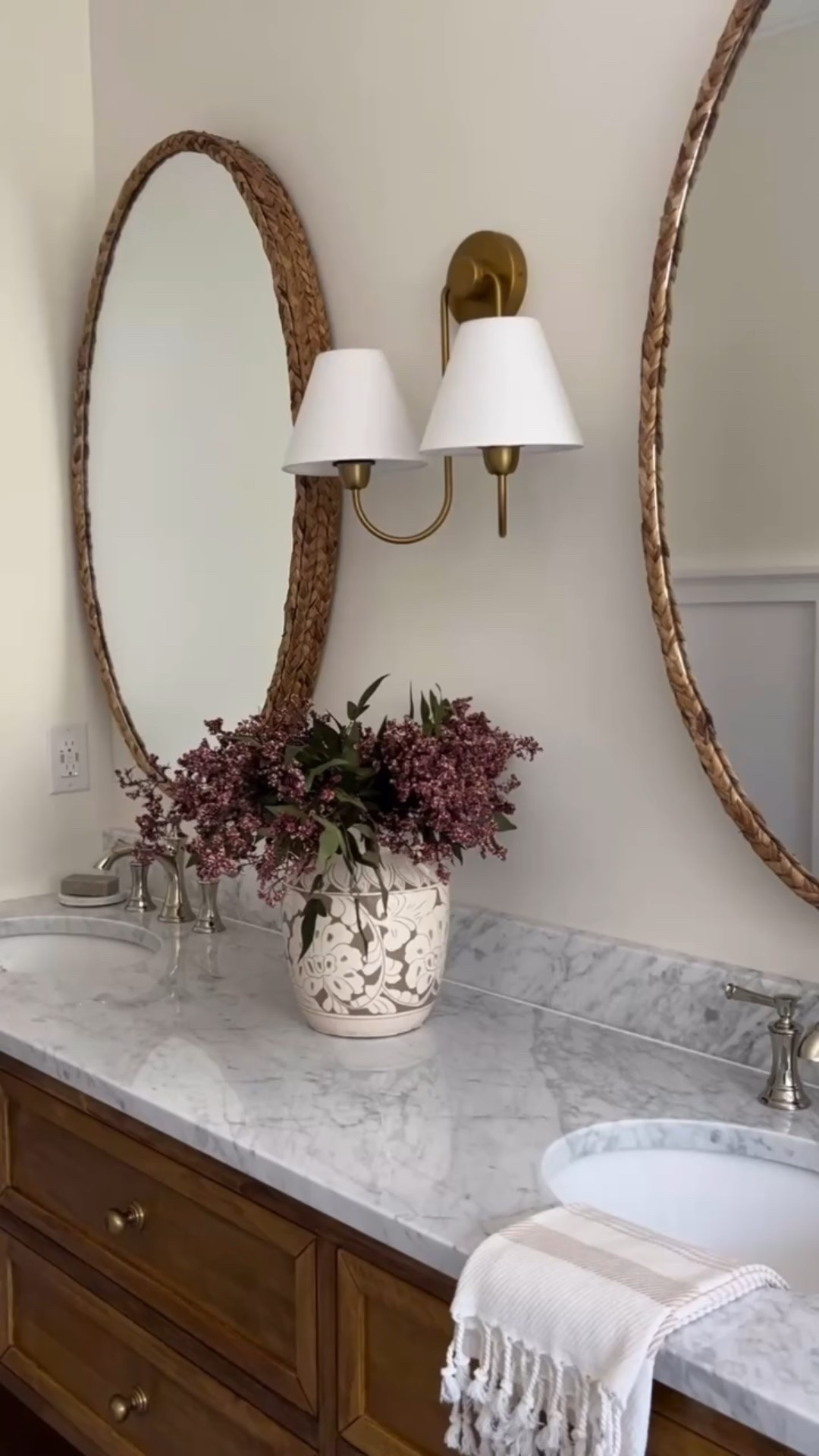 When you cram all of your favorite design elements into one space. Checkered marble? Obviously. Braided mirrors? Had to. Unlaquered brass and polished nickel? Why not both?😉✨ #MoreIsMore

Follow @gretchenburkedesign on Instagram for more home decor & design inspo❤️

•
•
•
•

#BathroomRenovation #BeforeAndAfter #HomeMakeover #BathroomGoals #ShowerUpgrade #EnSuiteTransformation #RenovationInspo #HomeDesign
#DreamBathroom #InteriorDesign
#HomeImprovement #RenovationJourney
#BathroomGlowUp #RenovationStyle
#DesignInspiration #HomeDecor #InteriorInspo #ModernEnglishCottage #CozyInteriors #TimelessDesign #BespokeInteriors #CharlestonInteriorDesigner #CharlestonInteriors #EDesign #VirtualInteriorDesign #OnlineInteriorDesign #EDesignServices #DesignFromAnywhere #SmallBathroom Bathroom Ideas, Bathroom Design, Wallpaper Bathroom, Bathroom Renovation, Green Shower Tile, Bathroom Remodel, Bathroom Inspo, Cottage Bathroom, Modern Cottage, Bathroom decor, bathroom inspo, magnolia home, target home, target finds, studio McGee, hearth and hand, McGee & co, pendant lights, bathroom sconce, sconce, faux flowers, faux florals, spring decor, brass accents, bath towels, hand towels, bath mat, washable rug, runner rug, oak vanity, bathroom vanity, rattan, cane, block print, tile, honed marble, checkerboard tile, subway tile, polished nickel, mirrors, shower, bath, vase, look for less, dining room decor, living room decor, modern cottage, vintage modern, cozy decor, vintage decor, neutral decor

#LTKStyleTip #LTKHome #LTKSaleAlert