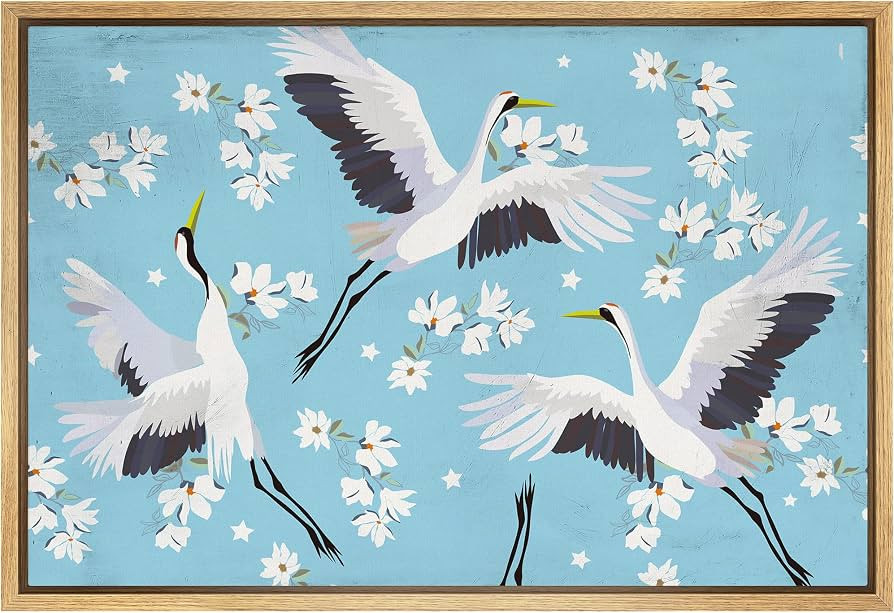 SIGNWIN Framed Canvas Print Wall Art Preppy Room Decor Cherry Blossom Crane Bird Pattern Animals ... | Amazon (US)