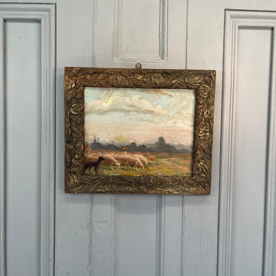 Antique Signed French Impressionist Landscape Oil Painting of Shepherd, Flock of Sheep and Dog - ... | Etsy (UK)